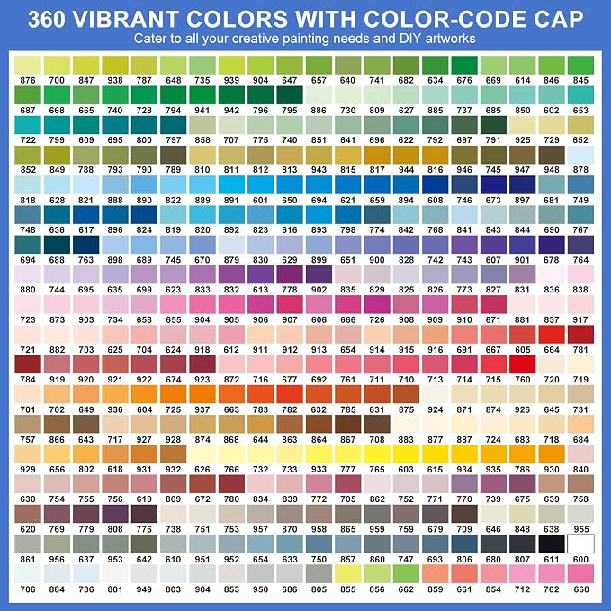 Amamao 360 Colors Soft Brush Tip Acrylic Paint Markers for Canvas Glass