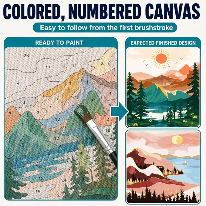 Craftensa 2 Pack Pre-Framed Paint by Numbers Kit for Adults & Beginners, 16x20 inches Landscape Canvases, DIY Acrylic Painting Set, Ready to Hang Wall Decor, Relaxing Creative Gift for Women & Men