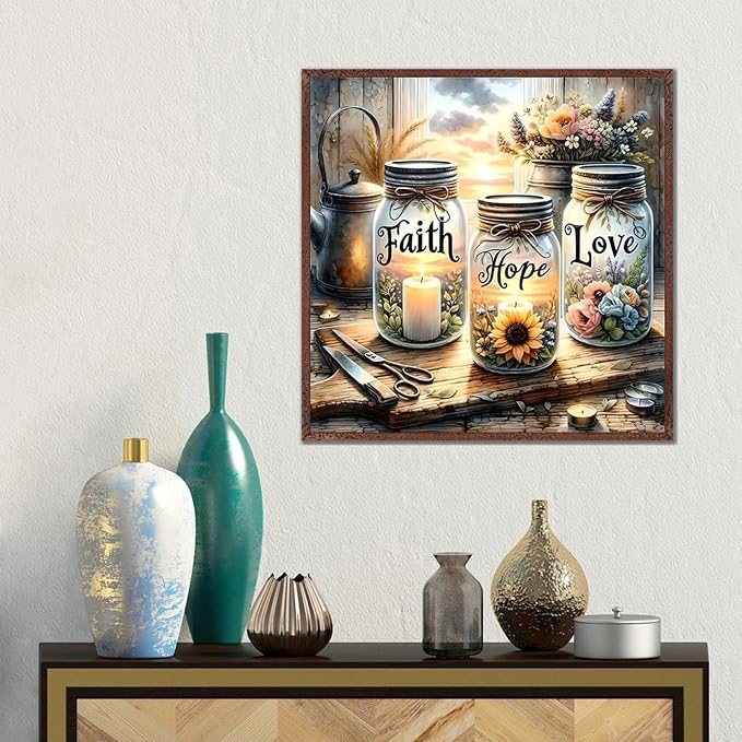 TOPMCYSG Faith,Hope,Love Diamond Art Kits for Adults Beginner 13.78x13.78in | Inspirational 5D Diamond Painting Kits,DIY Paint with Round Full Drill Diamond Dots Gem Painting for Adults,Home Wall Decor