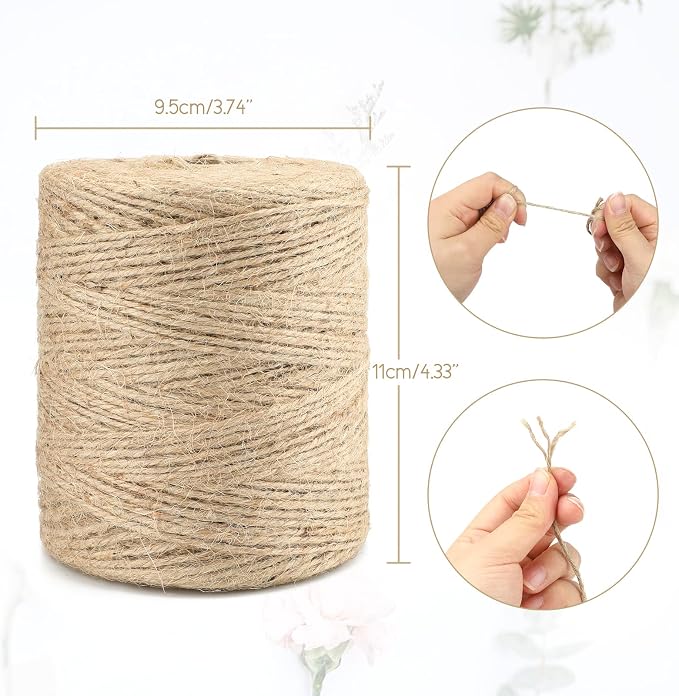 KINGLAKE Natural Jute Twine - 820 Feet, Arts & Crafts, Christmas, Durable Packing String, Brown