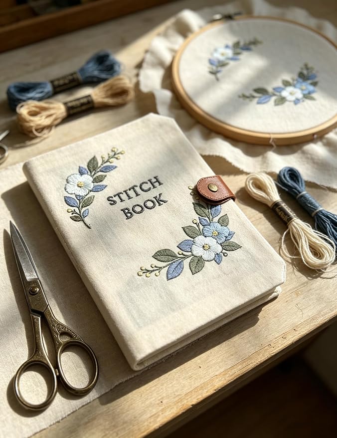 Linhao Jew Embroidery Stitch Book Kit for Beginners, Embroidery Starter Set for Adults DIY Hand Sewing Kits with Threads&Tools，Step-by-Step Video Tutorials