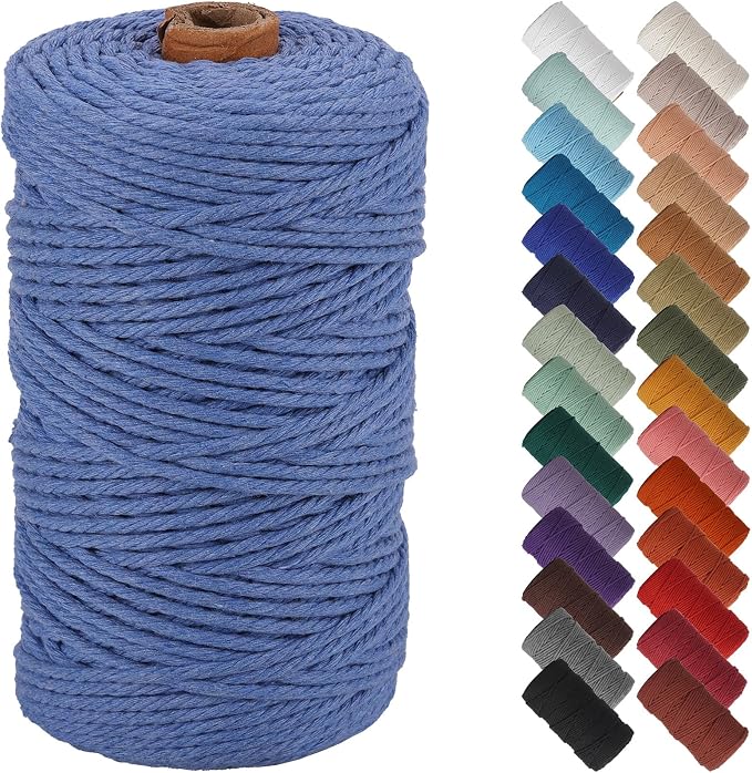 NOANTA Ocean Macrame Cord 3mm x 220yards, Cotton Rope Macrame Yarn | Macrame Rope Supplies, 3 Strand Twisted Cotton Yarn String, Cotton Cord for Wall Hanging, Plant Hangers, Crafts, Knitting
