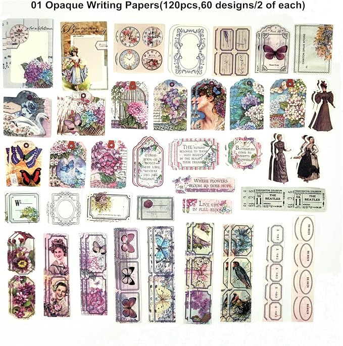 Esweny 200PCS Vintage Scrapbooking Supplies Pack, Aesthetic Scrapbook Sticker Paper Art Journaling Kit for Junk Journals,Planner,Cottagecore Decor Gifts (Purple Series)