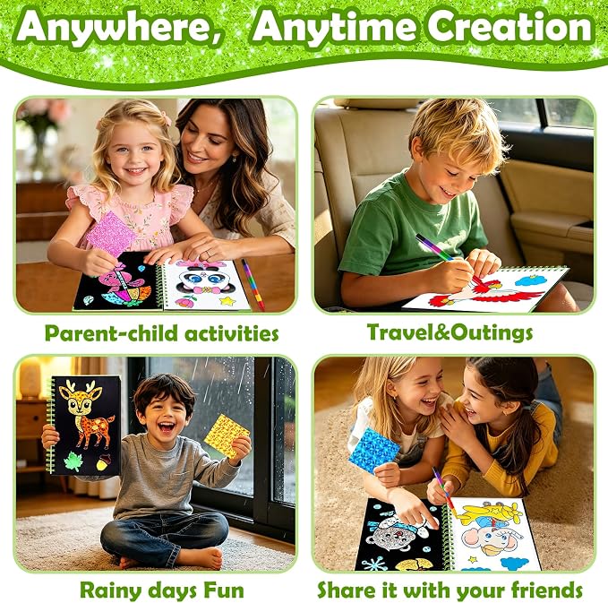 FUNNYB&G Foil Art Craft Kit for Kids, Sparkly Birthday Gift Toy for Kids | No Mess, Kids Ages 4-10 Create Sparkling Artwork, A Creative Gift for Birthdays, Holidays, Travel Activities,Screen-Free Fun