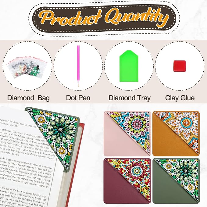 WIVICO 4Pcs Diamond Painting Bookmarks, Diamond Pearl Art Kits for Adults | DIY Diamond Dots Paint By Numbers Kit,Gifts for Book Lovers(Mandala)