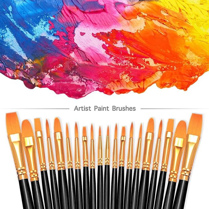 BOSOBO Paint Brushes Set, 20 Pcs Small Paint Brush Kit Round Flat Tip Nylon Hair, for Acrylic Painting, Watercolor, Oil Painting, Kids Face Nail Art Canvas Rock Craft, Art Supplies, Black