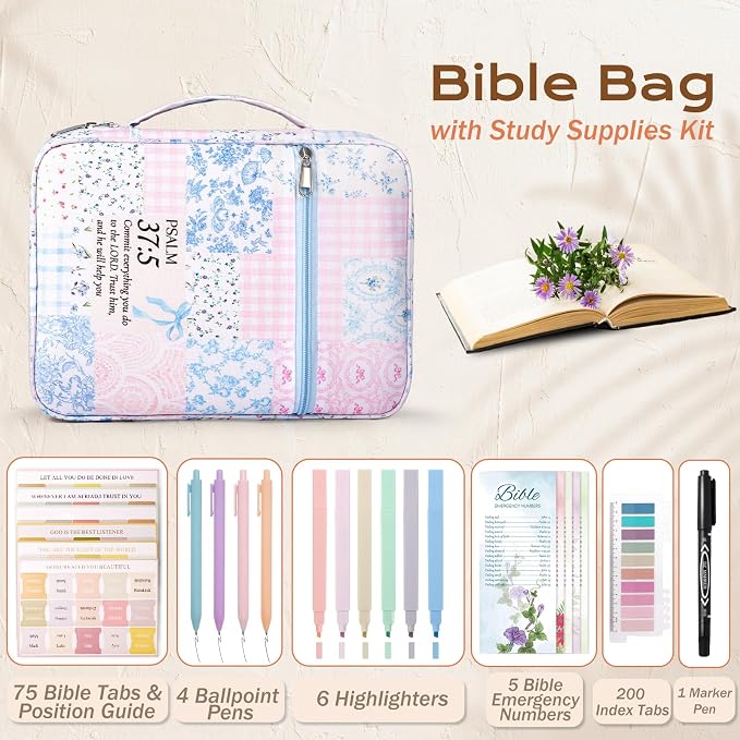 XKDOUS Bible Cover Case for Women Bible Bag Journaling Kit w/Study Supplies