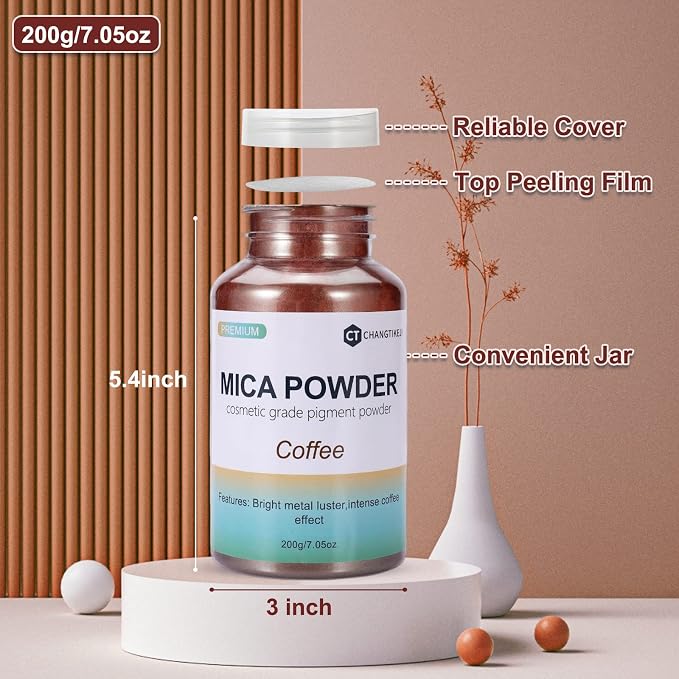 Mica Powder,7.05OZ（200g）,Coffee Mica Powder Pigment for Epoxy Resin，Lip Gloss，Paint，Dye，Soap Making，Nail Polish,Candle Making,Bath Bombs(Coffee)