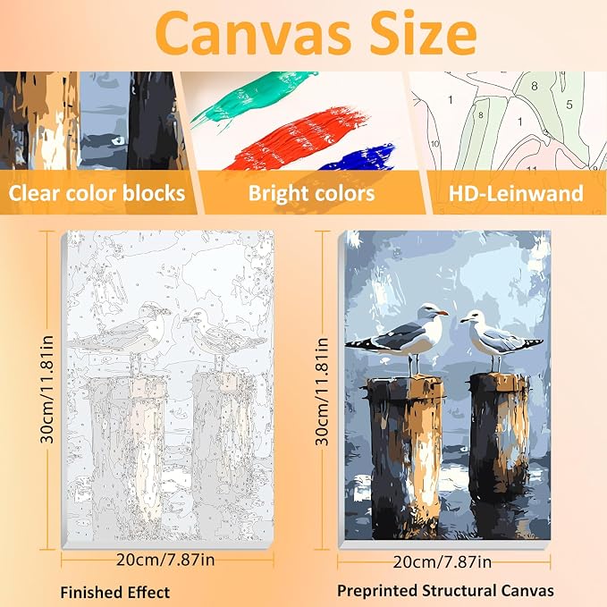 Mandun Beach Paint by Numbers Kit for Adults, 3 Pack, 7.8x11.8 inch | DIY Painting Kits Crafts for Adults, Relieve Stress, Frame Canvas, Wooden Easel, Gift Box, Home Wall Decor
