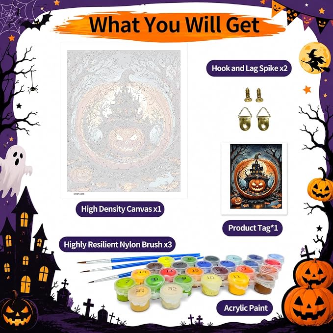 SUJINMEI Pumpkin Paint by Numbers Kit for Adults Without Frame 16X20 inch | Halloween House Adult Paint by Number Kits on Canvas, Pumpkin Paint by Numbers for Adults, Acrylic Paints for Home Wall Decor