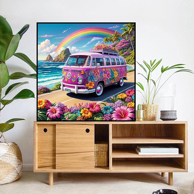 mrpwnle Diamond Art Kits for Adults, Bus Flowers Diamond Painting Kits | Bus Flowers Diamond Art Painting Kits for Adults Beginners, DIY Full Round Drill Gem Art Kits for Home Decor Gifts 12X12 Inch