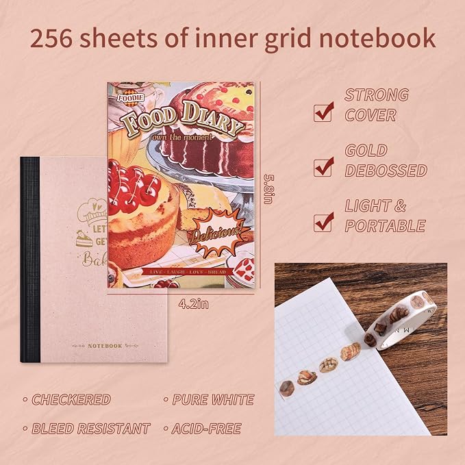 Scrapbooking Supplies Kit, Vintage Culinary Aesthetic Scrapbook Kit for Bullet Junk Journal, Gourmet DIY Journaling Supplies with Recipe, Dessert, Kitchen, Cafe Elements, Unique Gift for Teens & Women