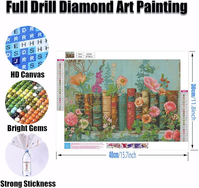 Dlylust Book Flower Diamond Art Painting Kits for Adults - Full Drill Diamond Dots Paintings for Beginners, Round 5D Paint with Diamonds Pictures Gem Art Painting Kits DIY Crafts Kits 12x16inch
