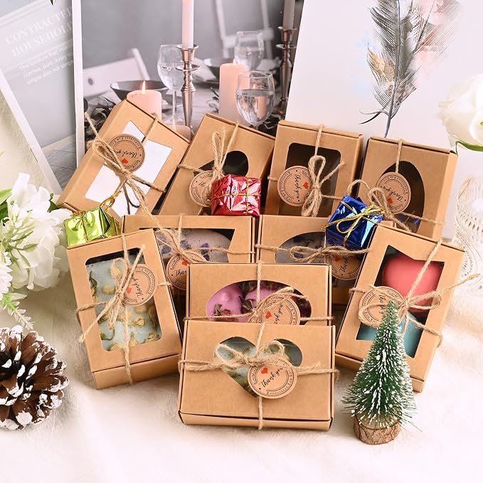 Soap Boxes for Homemade Soap, Soap Packaging Gift Box with Window | 3.54 X 2.36 X 1.18 Inch Soap Packaging Gift boxes Brown with Window, Small Rectangular Soap Boxes (32PCS)