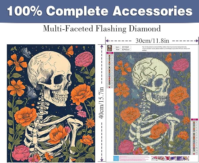 Benjenes Skull Diamond Art Kits for Adults, Skeleton Diamond Painting Kits