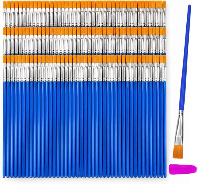 Smallbudi 168 PCS Small Paint Brushes Bulk, Flat Tip Acrylic Paint Brushes