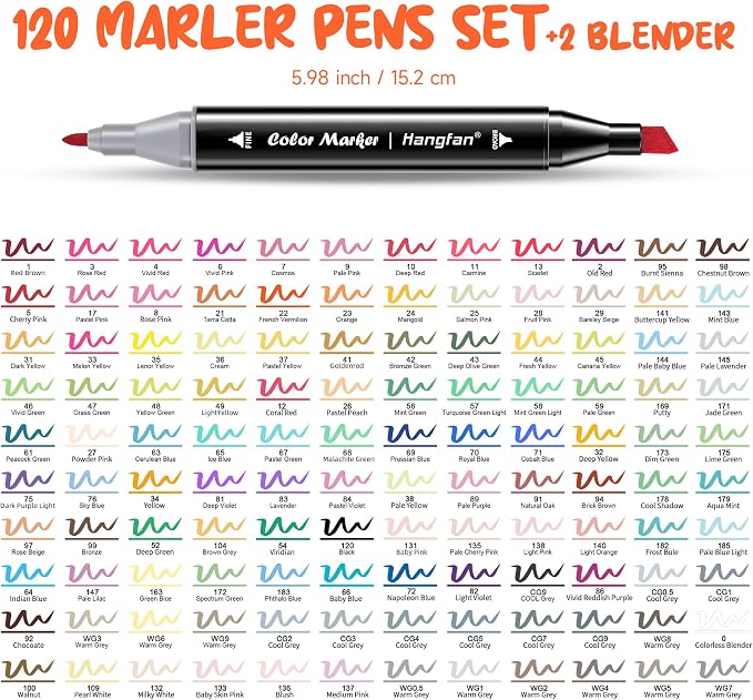 Alcohol Based Ink Art Markers, 120 Colors Broad&Fine Dual Tip Permanent Markers Pen Set for Professional Student Child Coloring Illustrations Sketch Drawing Painting Card Making (Black)