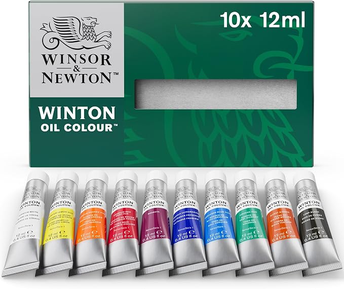 Winsor & Newton Winton Oil Color Paint Set, 10 x 12ml (0.4-oz) Tubes | Artist pigments, Durable, Lightfast, Permanent, Uniform Consistency, Great Pigment Load