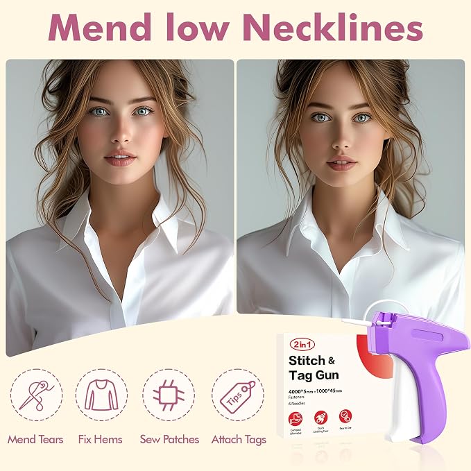 Stitch Gun for Clothes, Tagging Gun, Quick Clothing Fixer, Violet