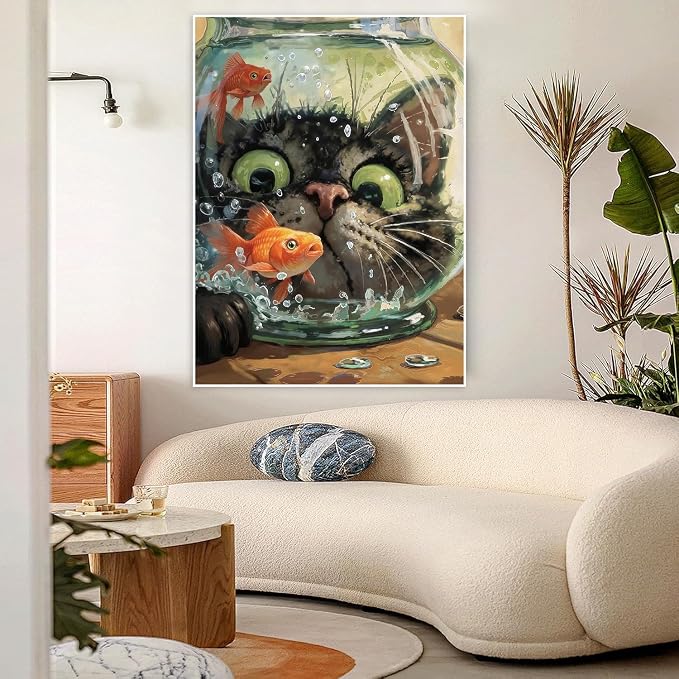 Cat Fish Funny Paint by Numbers Kit for Adults Canvas, Frameworkless | Easy Adult Paint by Number Kits on Canvas DIY Cat Fish Funny Painting for Beginners Art by Numbers for Home Wall Decor Gift