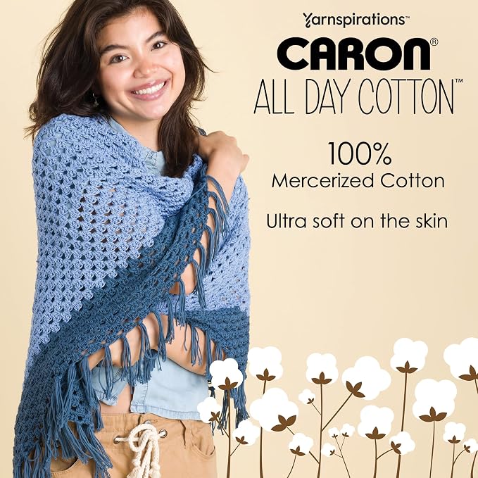 Caron All Day Cotton Yarn for Crocheting, Cream, 3-Pack | #4 Worsted Yarn, 100% Mercerized Cotton, Soft Crochet Yarn for Knitting, Amigurumi & Crafts, 173yds, 100g/3.5oz per skein