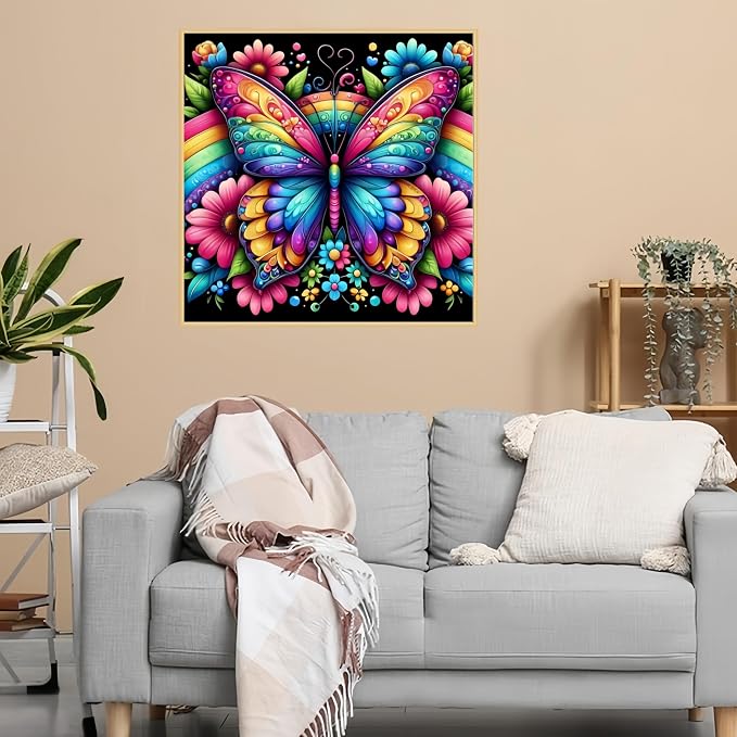 Diamond Art Kits for Adults,Rainbow Butterfly Diamond Paintings Kits | Flower 5D DIY Paint By Diamonds,Full Round Drill Diamond Dot Gem Art Painting Kits,for Home Wall Decor 13.8X13.8 Inch