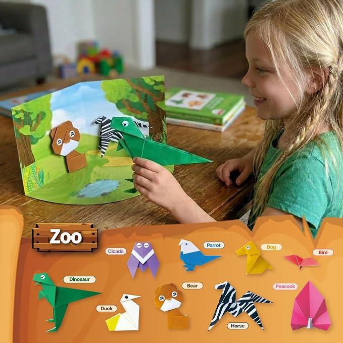 JOYSAM Wild Wonders Explorer Origami Paper Folding Kit for Kids Ages 5-8 8-12, Made in Korea, 22 Projects with Tri-fold 3D Display Boards, Easy Manual with QR Video Tutorial Included