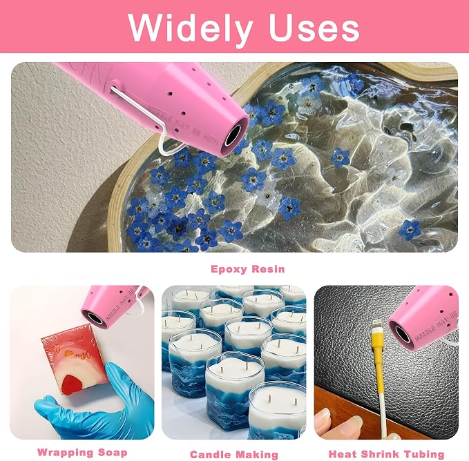 Heat Gun, Mini Heat Gun for Shrink Tubing, Portable Heat Gun for DIY Crafts, 300W Heat Air Gun with Reflector Nozzle, Shrink Wrap Gun Tool for Shrink Packaging PVC, Drying Paint, Clay - Pink