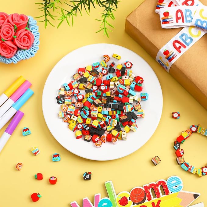 Augshy 300Pcs Back to School Clay Beads Teacher Beads for Bracelets