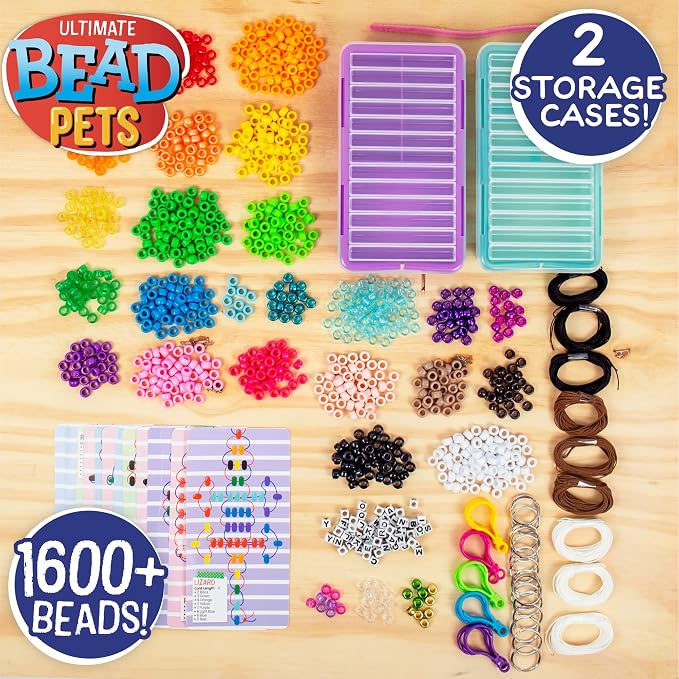 Made By Me Ultimate Bead Pets by Horizon Group USA, Bead Pets Crafts for Kids, Includes Over 1400 Beads, Cording, Keychains & Carabiner Clips, Design Templates, Storage Cases & More