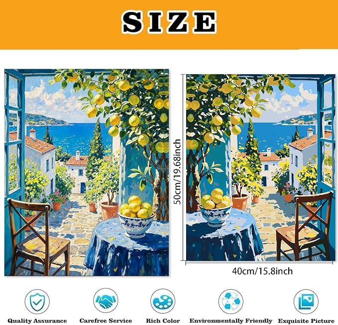 Beach Cute Lemons Paint by Numbers Kit for Adults Beginner (Without Frame)