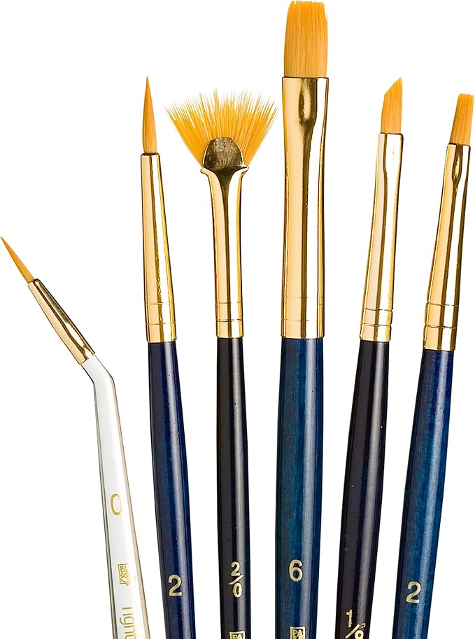 Princeton RealValue Brush Set, Gold Taklon, Dark Blue Handle, 6 Piece, 1 Count