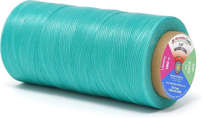 Mandala Crafts 210D 1mm Aquamarine Flat Waxed Thread for Leather Sewing