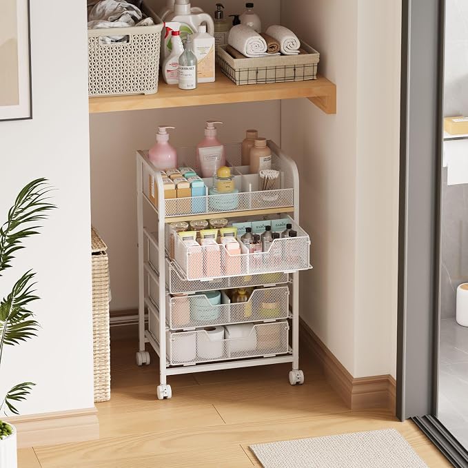 5-Tier Craft Organizer Cart with 5 Sets of DIY Dividers,Craft Organizers and Storage with Drawers,Lockable Wheels Rolling Utility Cart on Wheels,Art Supply Organizer,Ideal for Studio,Office,White