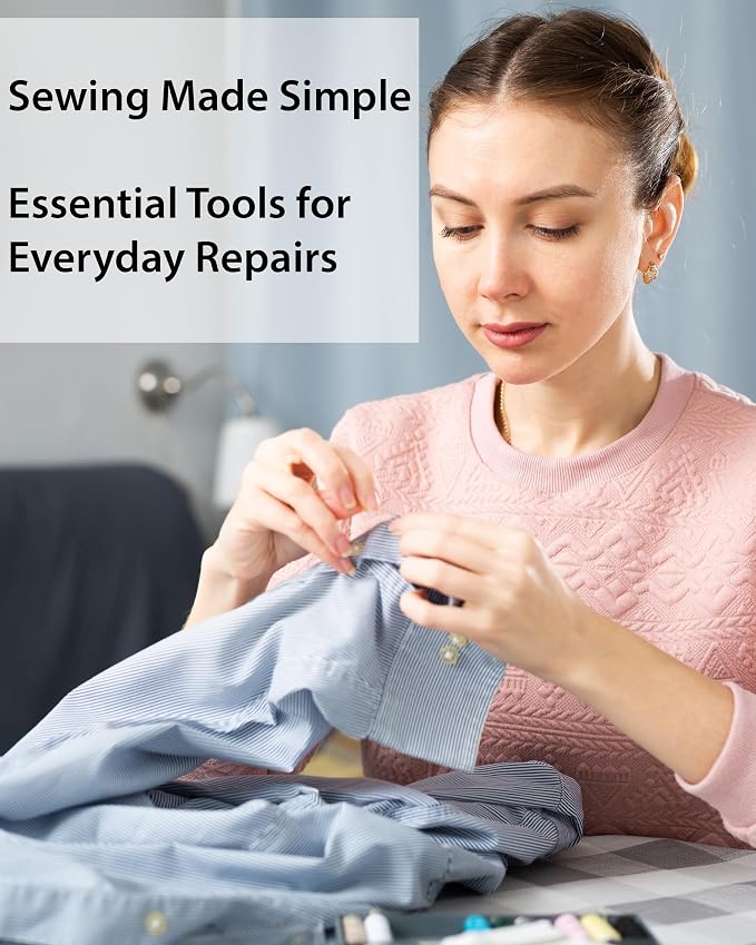 Vellostar Small Sewing Kit for Adults, Portable Needle & Thread Repair Set | Compact mini hand sewing kit with 12 thread colors, needles, scissors and buttons for quick clothing repairs at home or away