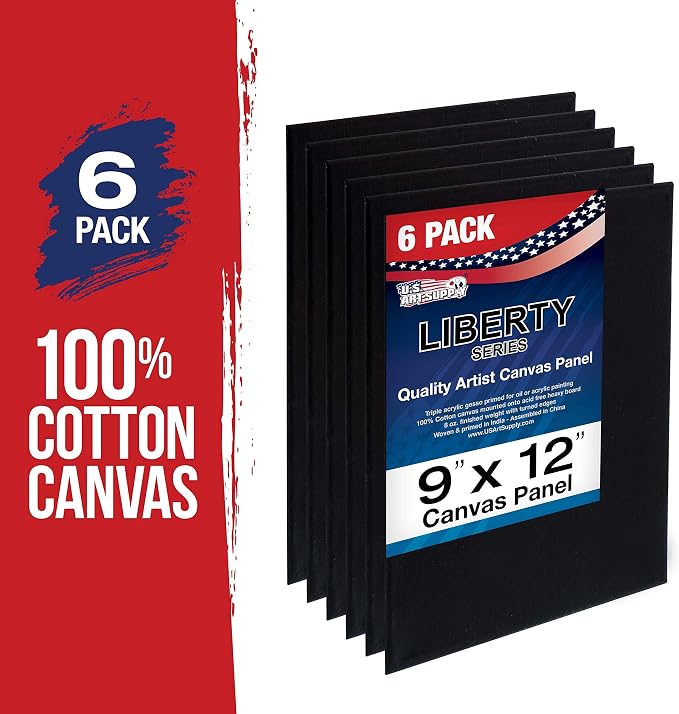 U.S. Art Supply 9 X 12 Inch Black Art Canvas Board Panels 6 Pack - 8 Ounce