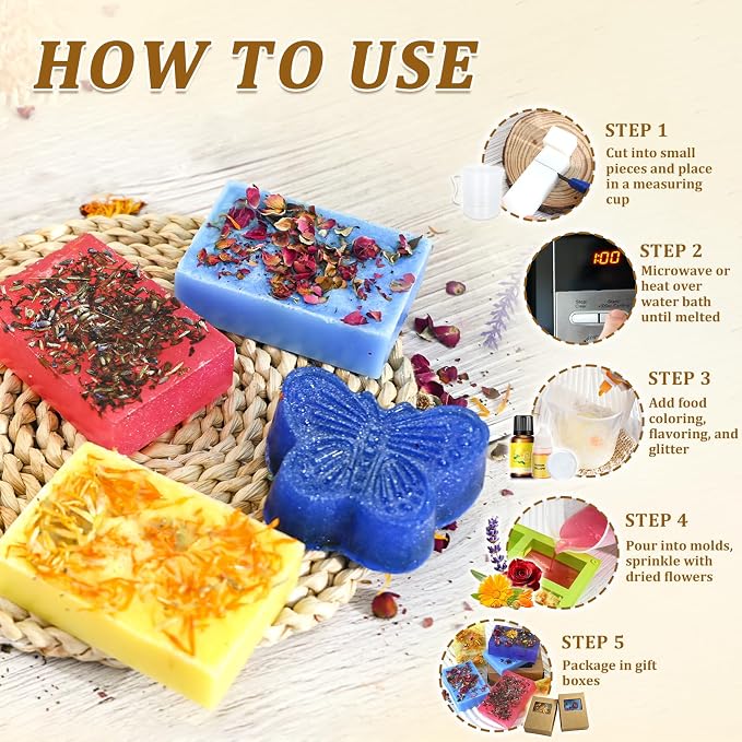 ZQBQC Soap Making Kit, Soap Making Kit for Adults Beginners, DIY Craft Supplies with Shea Butter Glycerin Melt and Pour Soap Base, Molds, Fragrances, Dried Flowers, Soap Craft Set for Adults and Kids