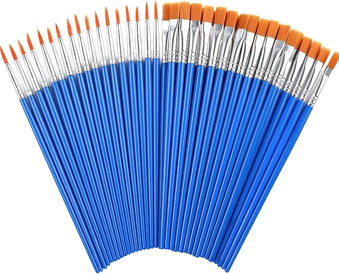DECYOOL 60 Pcs Paint Brushes, Round Flat Small Brush Bulk for Painting | Shed-Free Nylon Bristles, Art Crafts School Projects, Flat Detail Painting, Crafts Face Painting