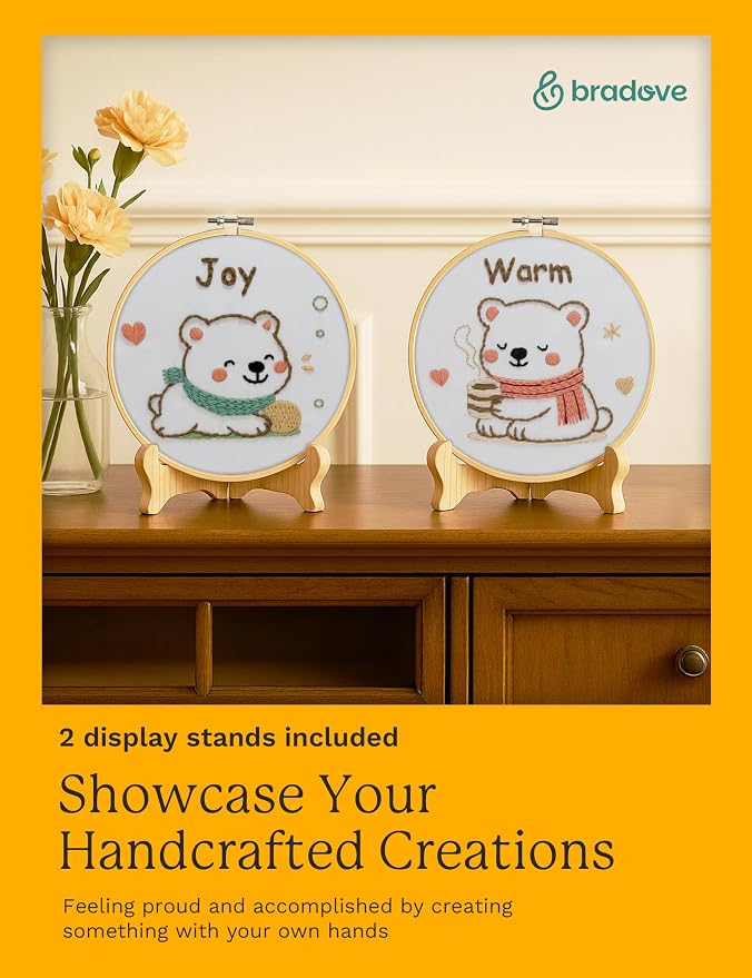 Bradove Bears Embroidery Kit for Beginners with Patterns | Beginner Embroidery Kit for Adults and Kids, Hand Embroidery for Beginners, Learn to Embroider Kit Adult Beginner