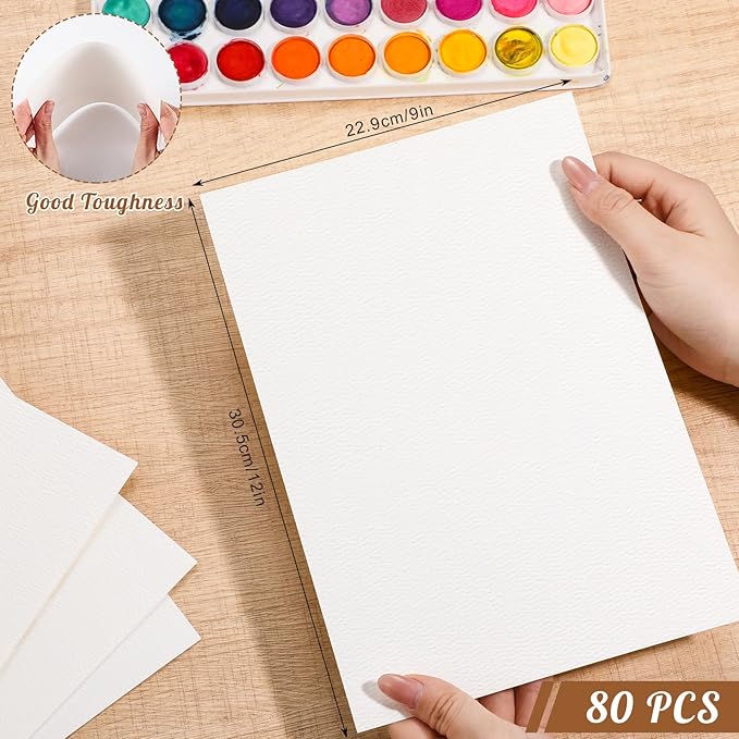 80 Sheets Watercolor Paper 9x12 Inch, 110 Lb/230 GSM, Cold Press