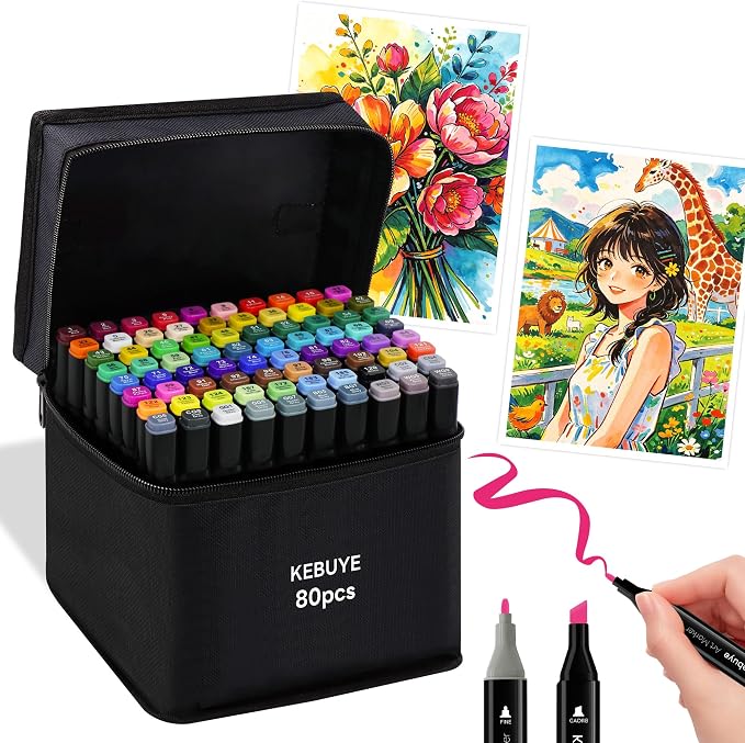 80 Colors Alcohol Markers Set - Art Markers Dual Tips Blender for Drawing | Fine Tip Marker for Sketching Coloring Artist Pens - Professional Permanent Sketch Illustration Markers for Kids Adult