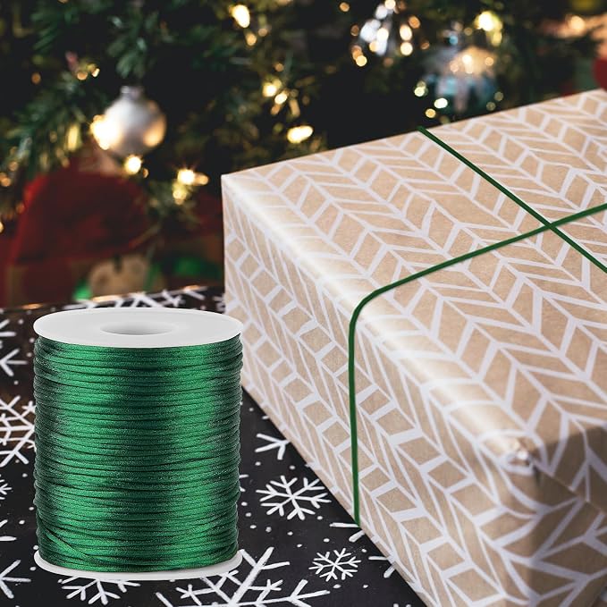 Green Nylon String Cord - 1MM 100 Yards Braided Nylon Bracelet Twine Thread for Bracelet Making, Green Rope Christmas Ornament String for Crafts, Necklace Jewelry Thread for Macrame Satin Cord