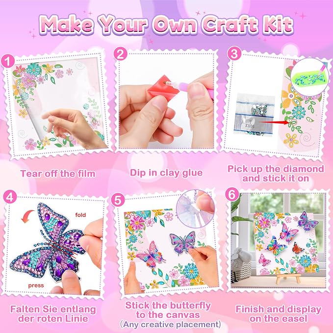Arts and Crafts for Kid Age 8-12, Diamond Art Butterfly Girl Birthday Gift