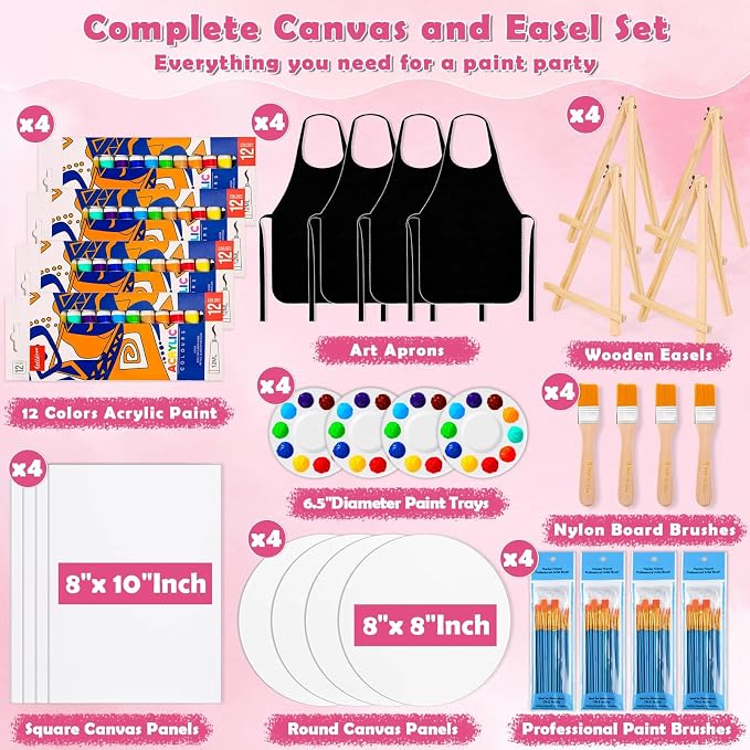 Canvas Painting Kit, 108Pcs Sip and Paint Kit for Adults Couples Date Night