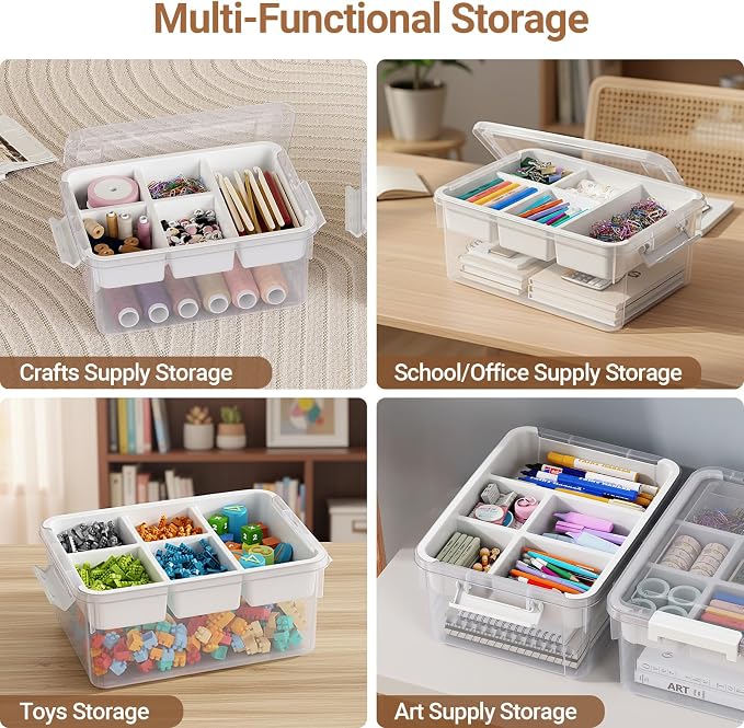 80Qt Stackable Storage Bins with Lids Trays Craft Box Organizers, 4Pack,WH