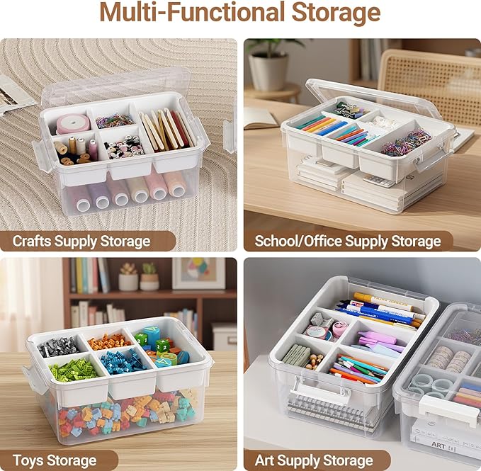 20Qt Stackable Storage Bin with Lid Tray Craft Box Organizer, 1Pack,WH