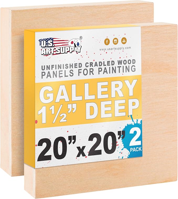U.S. Art Supply 20" x 20" Unfinished Cradled Wood Panels for Painting
