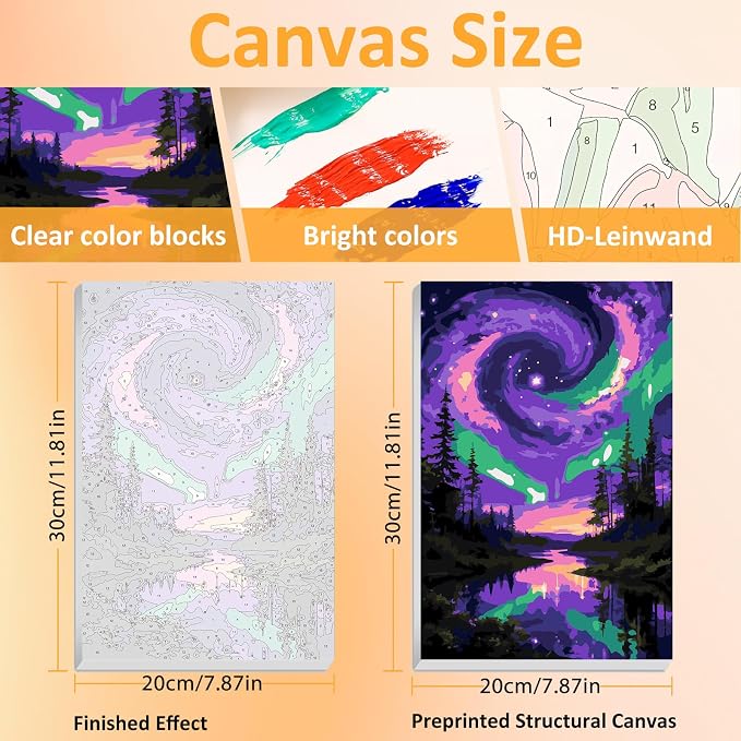 Mandun Aurora Paint by Numbers Kit for Adults, 3 Pack, 7.8x11.8 inch | DIY Painting Kits Crafts for Adults, Relieve Stress, Frame Canvas, Wooden Easel, Gift Box, Home Wall Decor