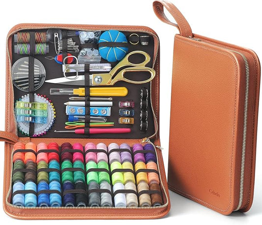 Cebelo Large Sewing Kit for Adults: 2-Year Supply for Home Mending (Brown) | 232 Pcs Sewing Supplies for Hand Mending Clothes Emergency Repair for Home Travel Dorm - Gifts for Mom Grandma Women Beginner