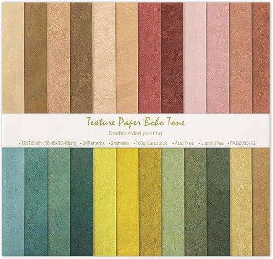 24 Sheets Scrapbook Paper 12x12 IN Double-Sided Boho Patterned Craft Paper
